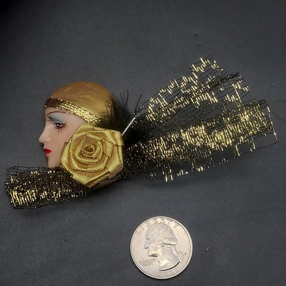 Art Deco Flapper Lady Face Head Brooch Artisan Handcrafted - Picture 6 of 8